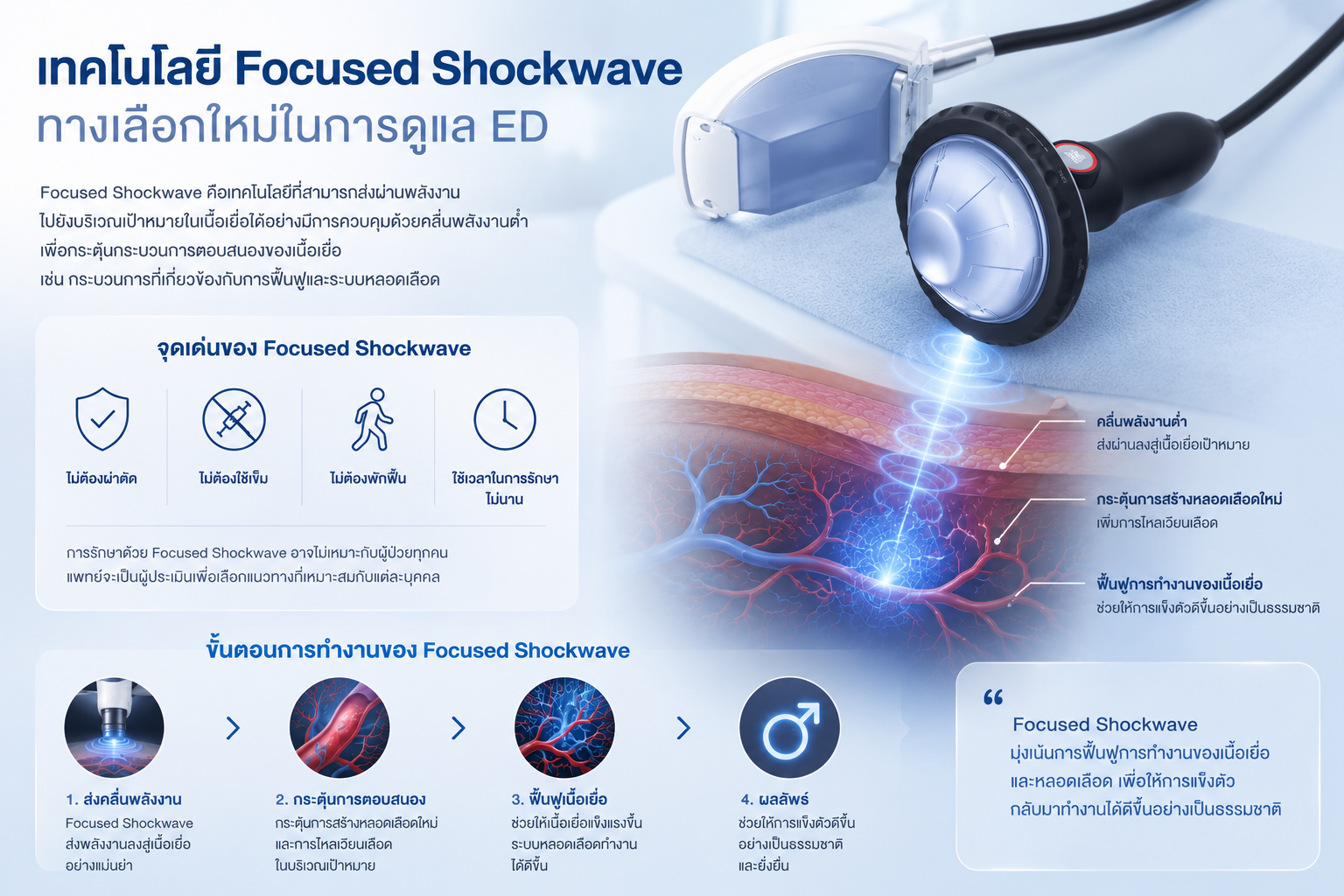 Focused Shockwave เทคโนโลยีใหม่สำหรับการดูแล ED Focused Shockwave เทคโนโลยีใหม่สำหรับการดูแล ED